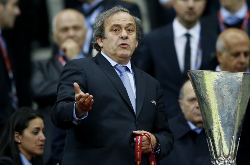 Chủ tịch UEFA Platini trong trận chung kết Europa League giữa Dnipro và Sevilla tại Warsaw (Ba Lan) đêm 27-5.